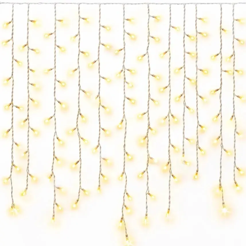 Easy Fix venkovní LED rampouchy světelné krápníky 300 × 90 cm, teple bílá s FLASH, 174 diod, bílý kabel IP67, prodlužovací