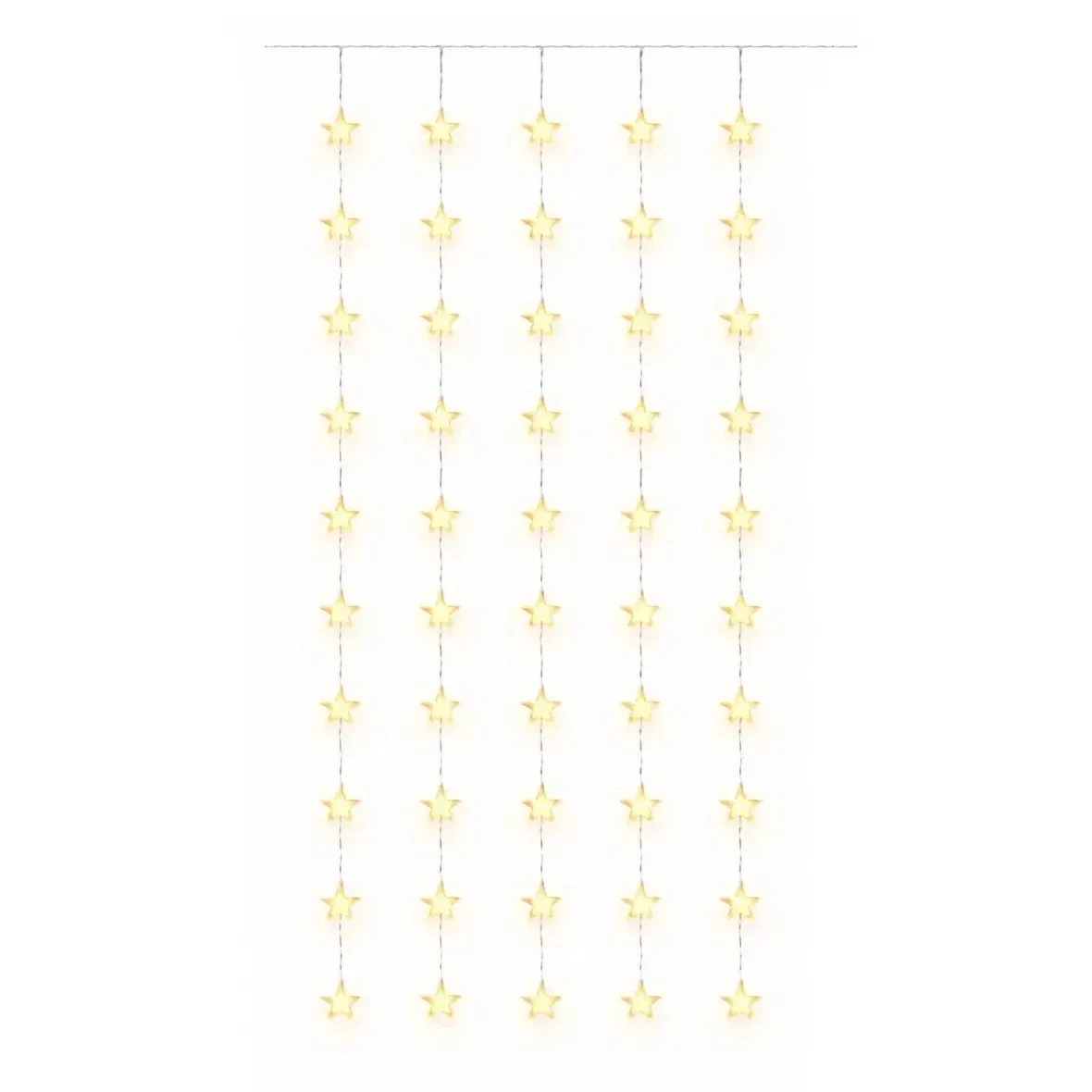 LED vánoční svíticí hvězdy do okna 100 × 200 cm, teple bílá, 50 diod, čirý kabel IP20 do interiéru, prodlužovací