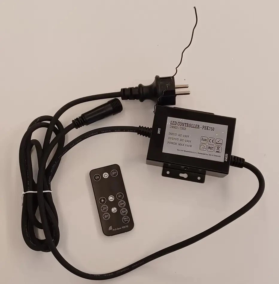 Easy Fix zdrojový kabel s ACDC exteriér, černý, 1,5 m, IP67, stmívač a časovač, dálkové ovládání