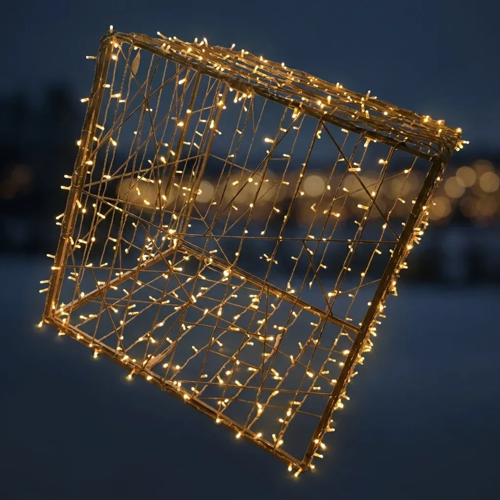 3D LED light gift with bow, 130 × 120 cm, warm white, aluminium