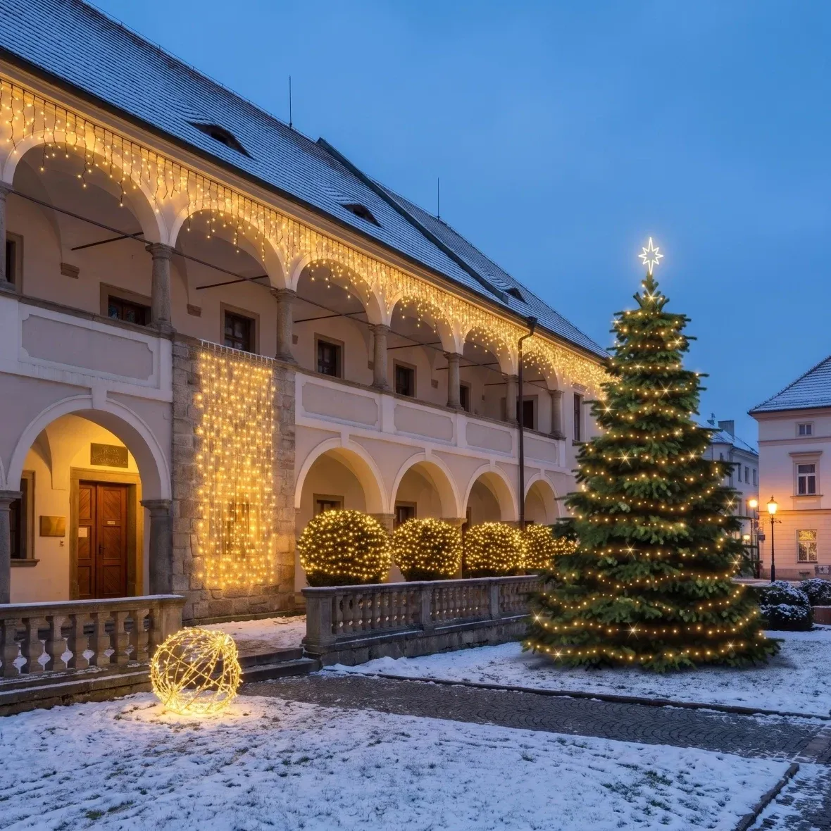Vánoční sada Resort pro hotely, hotel na náměstí s podloubím