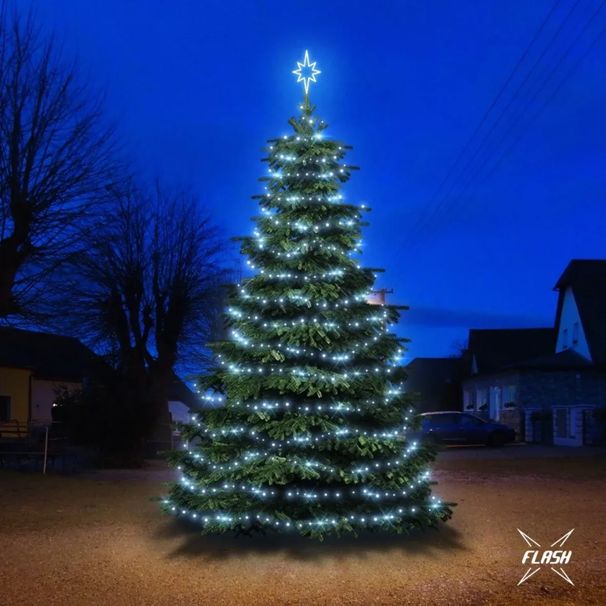 LED světelná sada na stromy vysoké 6–8 m, ledová bílá s Flash