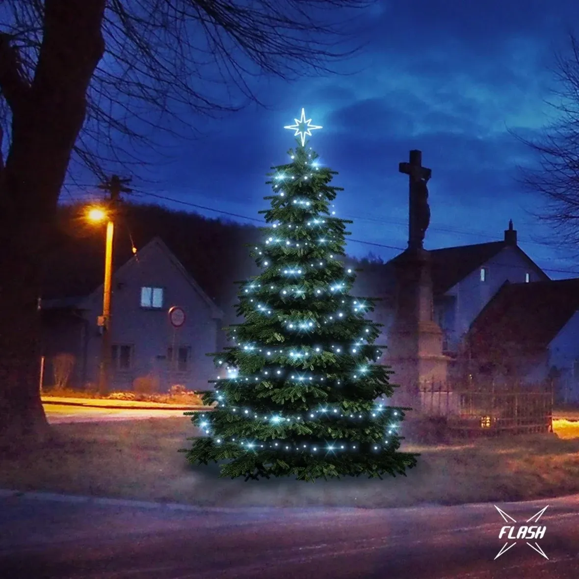 LED světelná sada na vánoční stromy vysoké 3–5 m, ledová bílá s Flash