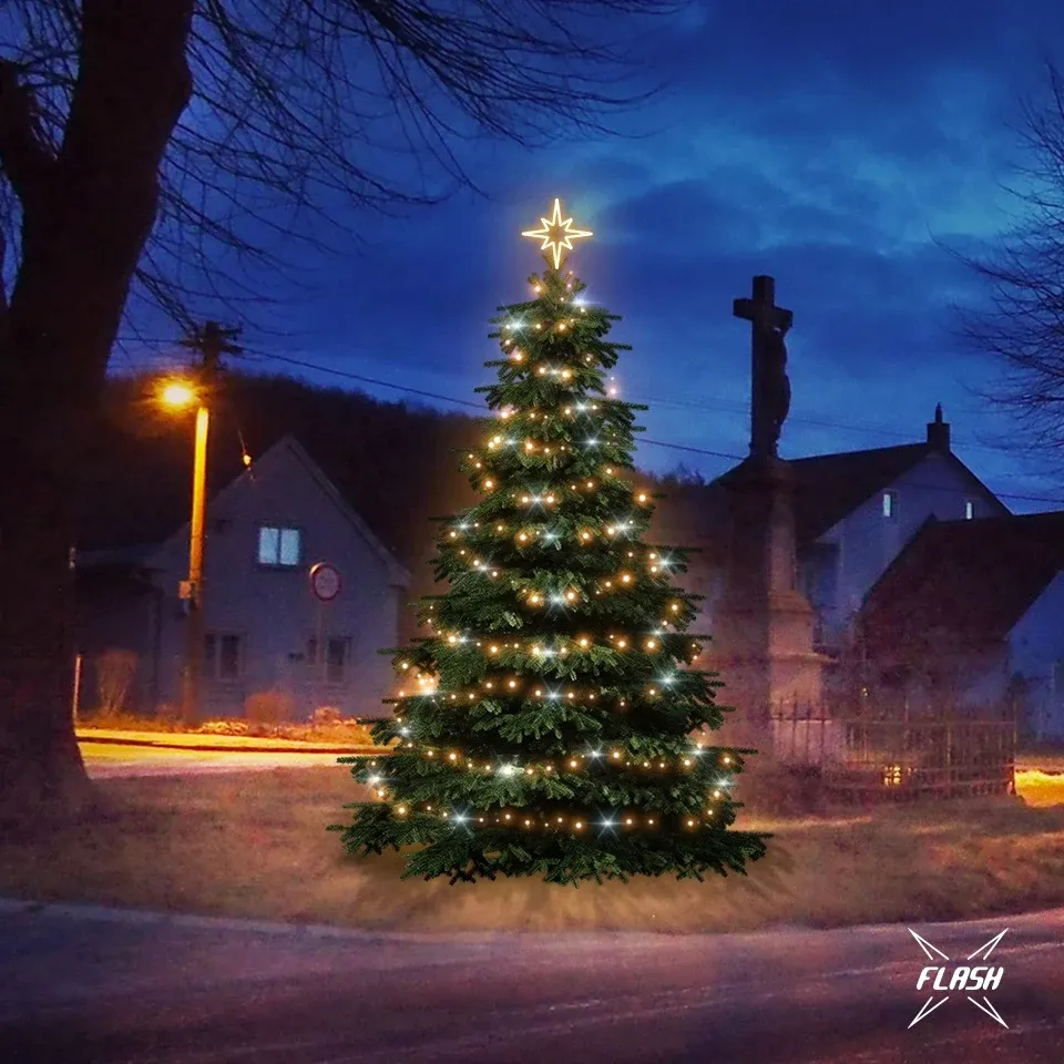 LED fényszett 3-5 m magas karácsonyfákhoz, meleg fehér, villanófénnyel