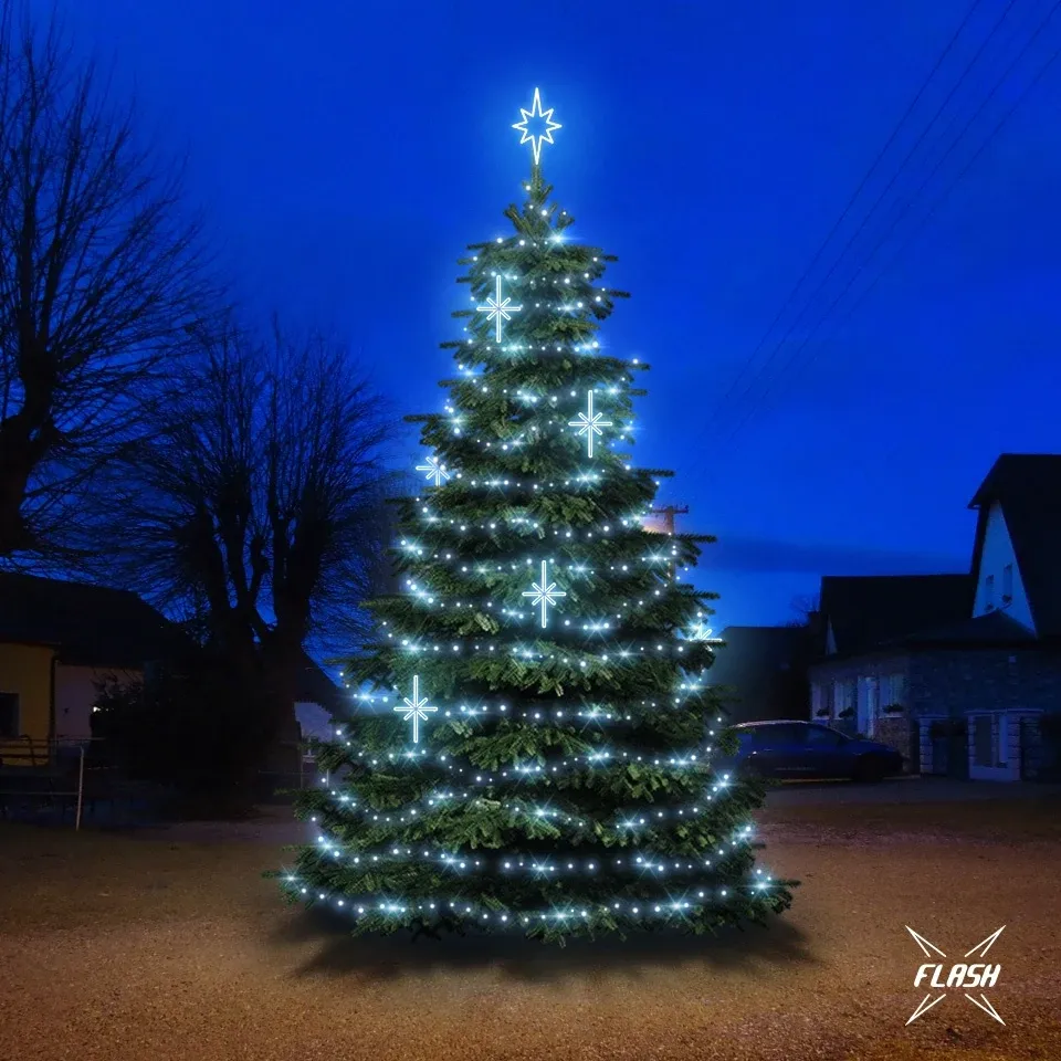 LED fényszett 6-8 m magas karácsonyfákhoz, jeges fehér, Flash, dekoráció DZ113S3