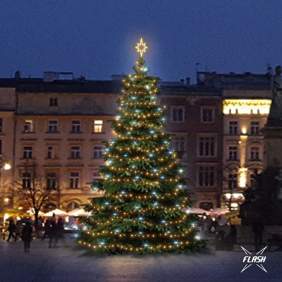 LED fényszett 9-11 m magas karácsonyfához, meleg fehér, villanófénnyel