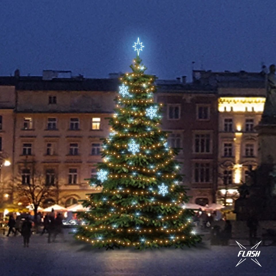 LED fényszett karácsonyfához 9-11 m magas, meleg fehér, Flash, jég dekoráció DZX0EFD05