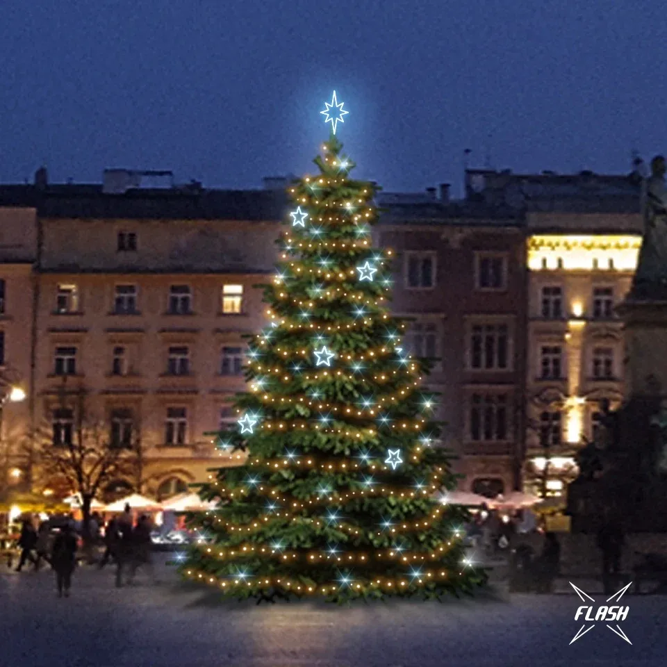 LED fényszett karácsonyfához 9-11 m magas, meleg fehér, Flash, jég dekorációval EFD11