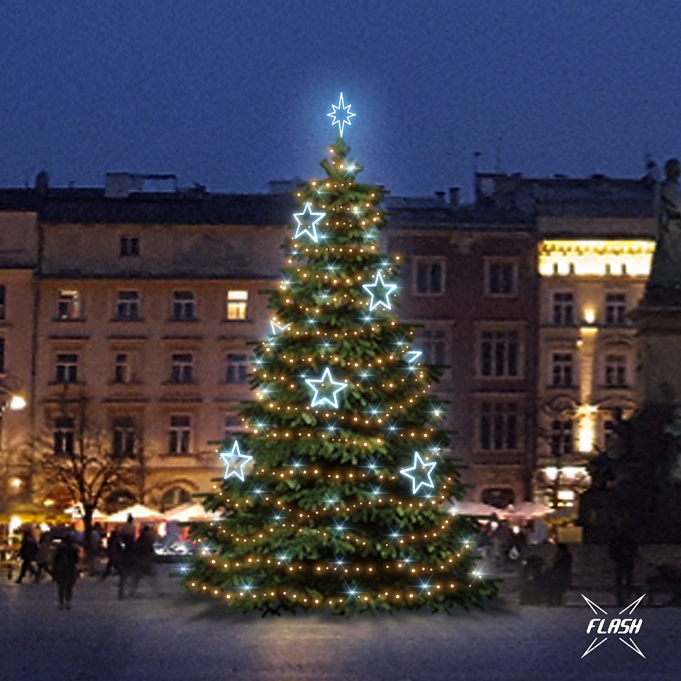 LED fényszett karácsonyfához 9-11 m magas, meleg fehér, Flash, jég dekorációval DZ115S1