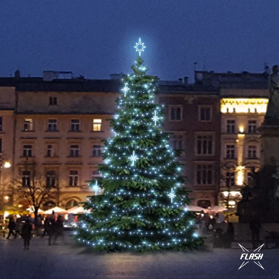 LED fényszett karácsonyfához 9-11 m magas, jeges fehér, villanófénnyel, dekorációk DZ113S3