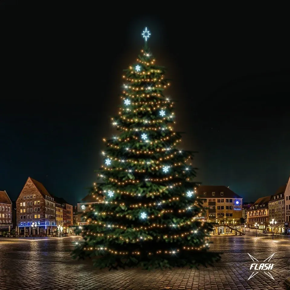 LED fényszett karácsonyfához 21-23 m magas, meleg fehér, Flash, jég dekorációval EFD05