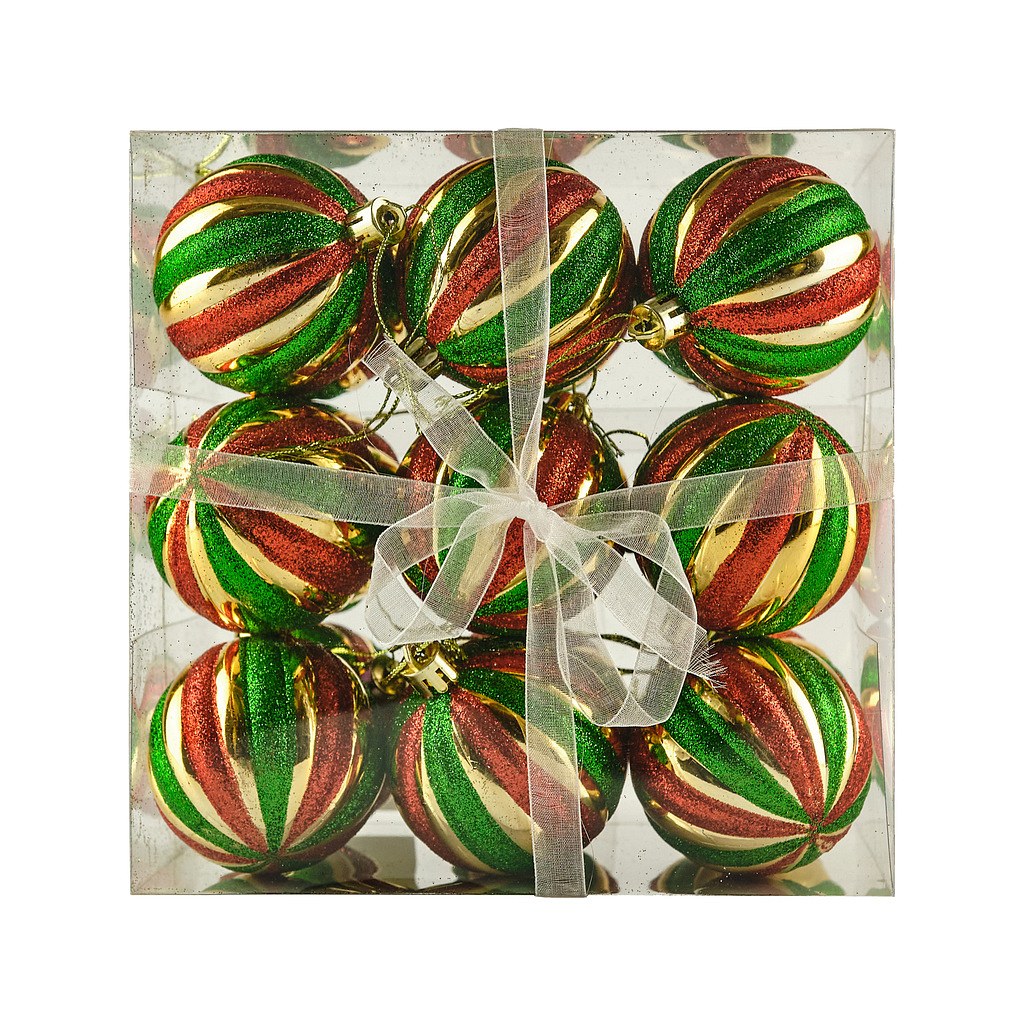 Karácsonyi díszek készlet rusztikus színű 6 cm-es műanyag lombik, 18 db-os csomagban