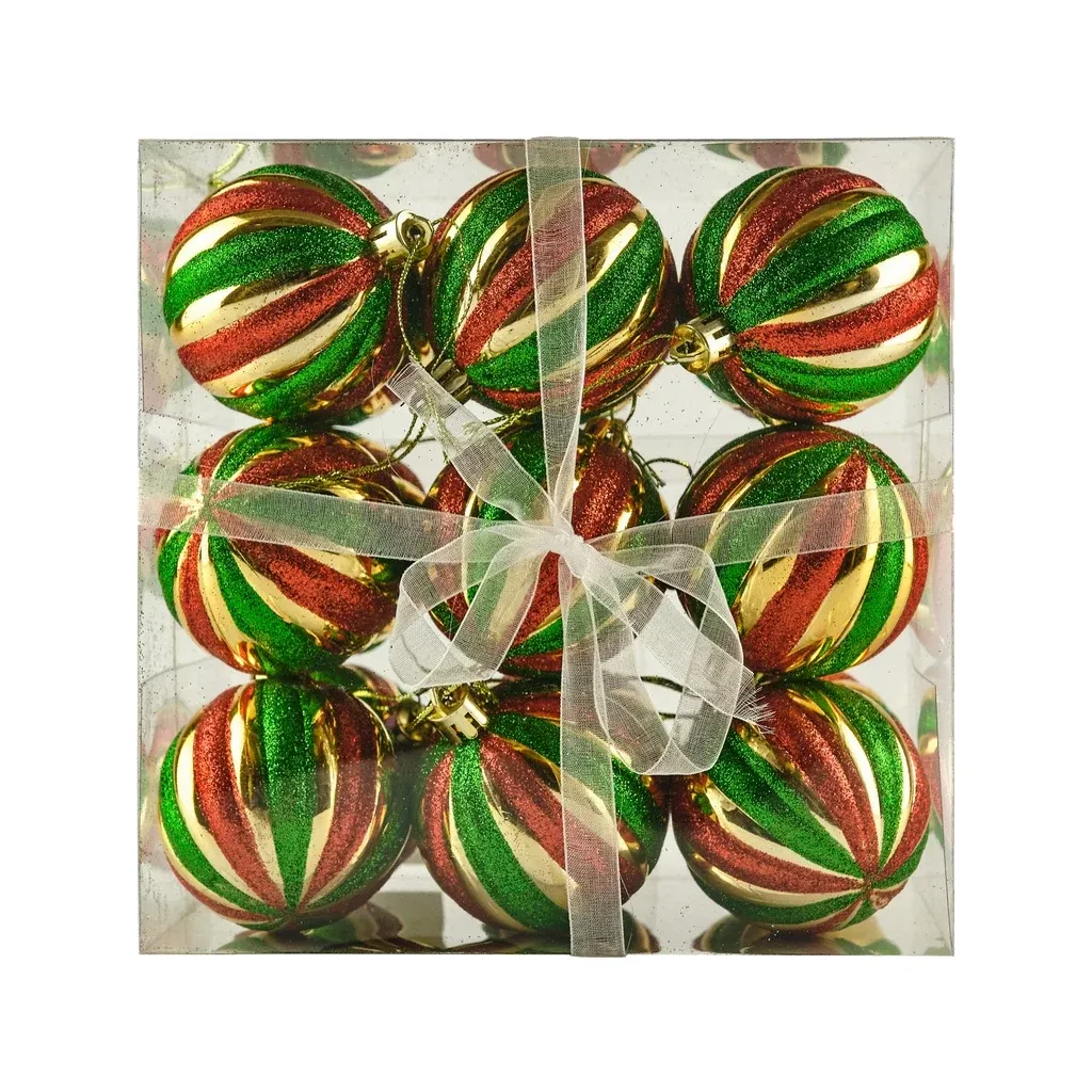 Karácsonyi díszek készlet rusztikus színű 6 cm-es műanyag lombik, 18 db-os csomagban