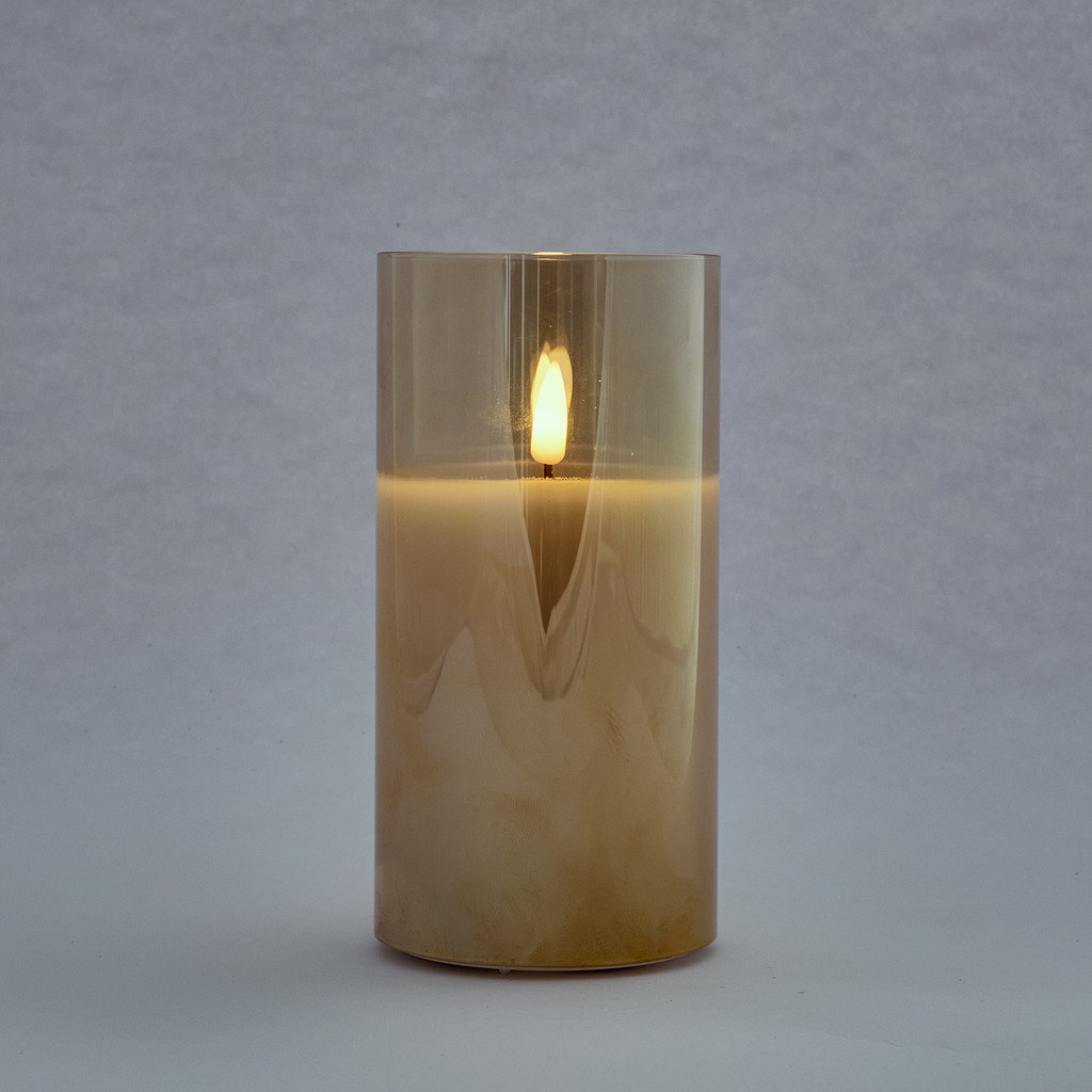 _Download LED gyertya időzítővel, üvegben, 7,5 × 12,5 cm, arany, meleg fehér, AA