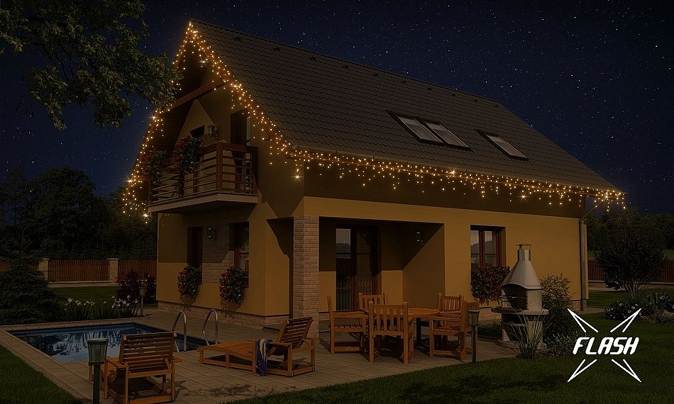 LED házvilágítás készlet, 9+1 ingyenes, meleg fehér, villanófénnyel, fehér kábel, Easy Fix, IP67