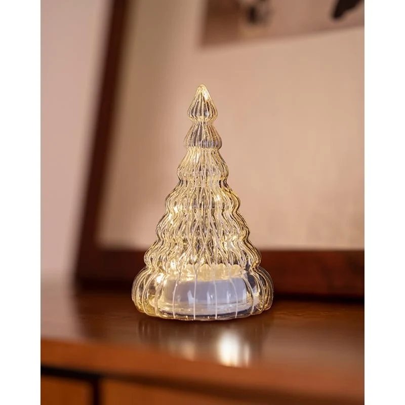 _Letöltött LED fényfa, üveg, átlátszó,16,5 cm
