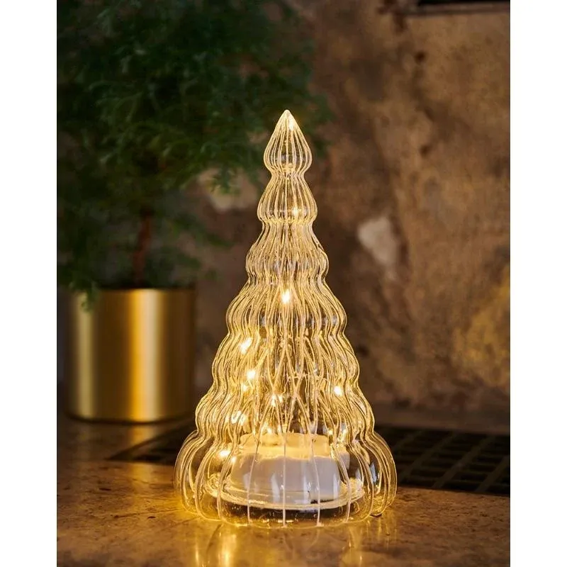 _Letöltött LED fényfa, üveg, átlátszó, 23,5 cm