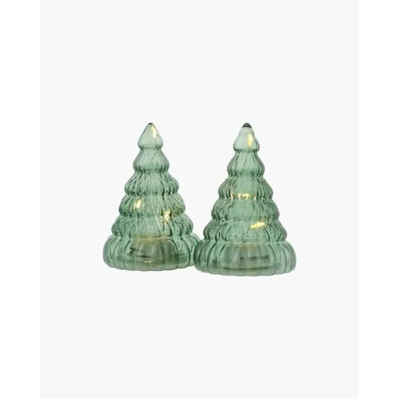 _Letöltött LED fényfa, üveg, 2 darabos készlet, zöld, 9 cm