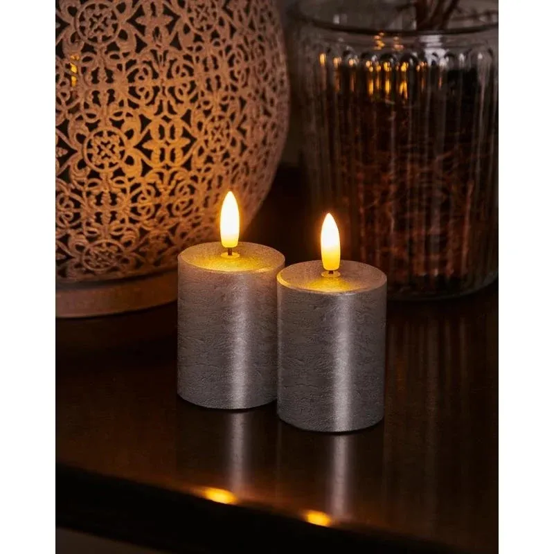 _Letöltés LED gyertya készlet viasszal Sille mini, 2 db, Ø 5 × 6,5 cm, ezüst