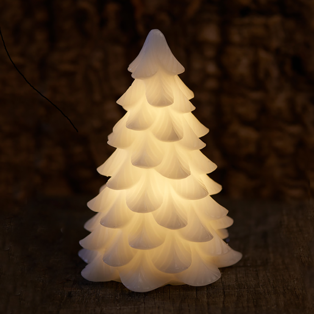 _Letöltött LED gyertya valódi viaszfából, fehér, 19 cm-es
