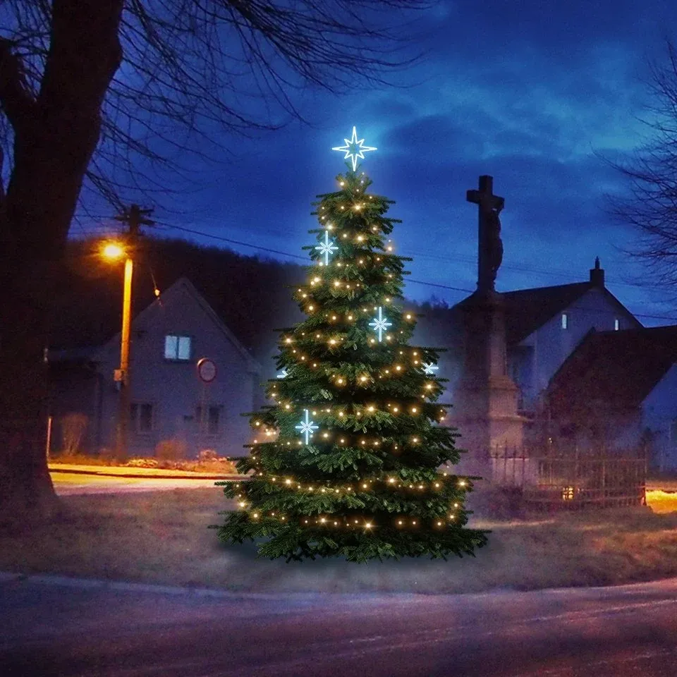 LED fényszett 3-5 m magas karácsonyfákhoz, meleg fehér, jeges fehér dekorációval DZ113S2