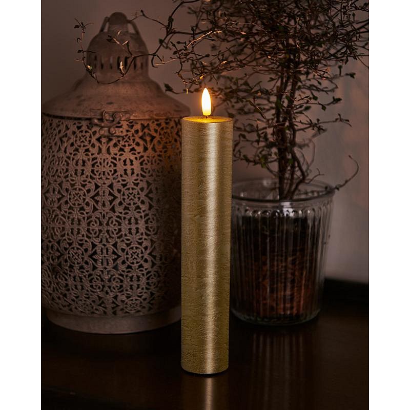 _Letöltés Viasz LED gyertya Sille, 25cm, arany, d. 5cm