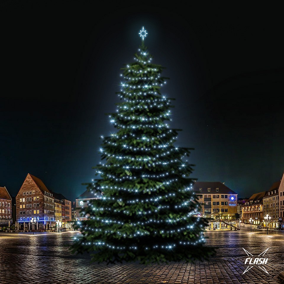 LED fényszett 21-23m magas fákhoz, jégfehér, villanófénnyel