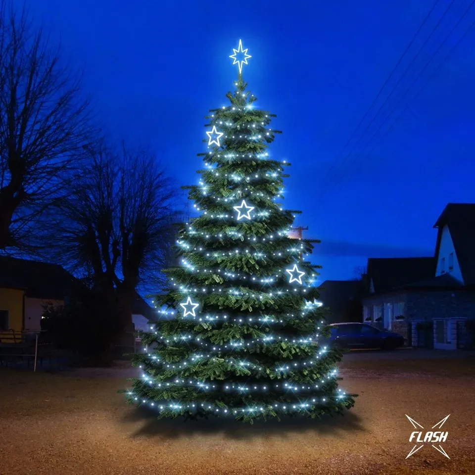 LED fényszett 6-8m magas fákhoz, jeges fehér, villanófénnyel, EFD11 dekorációval