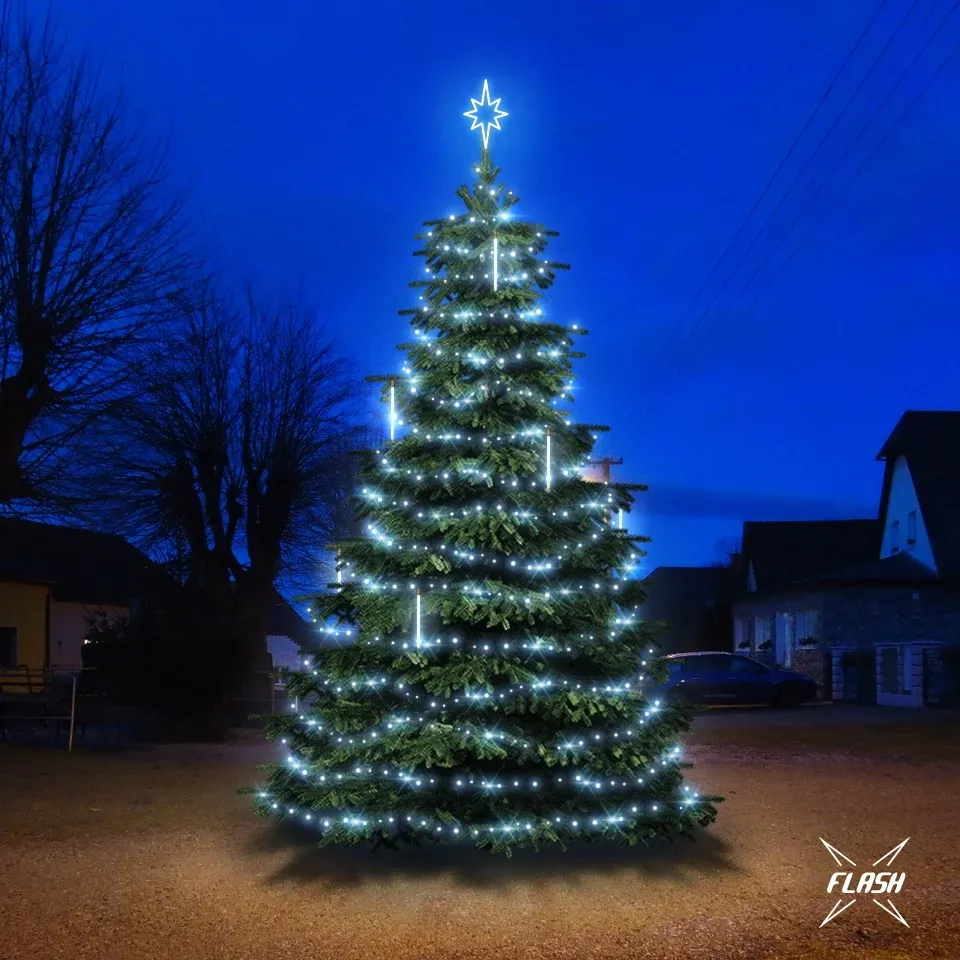 LED fa fényszett 6-8m magas, jégfehér, villanófényes, hóeséssel
