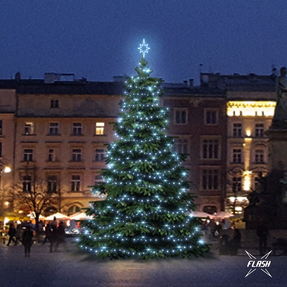 LED fényszett 9-11 m magas fákhoz, jégfehér, villanófénnyel