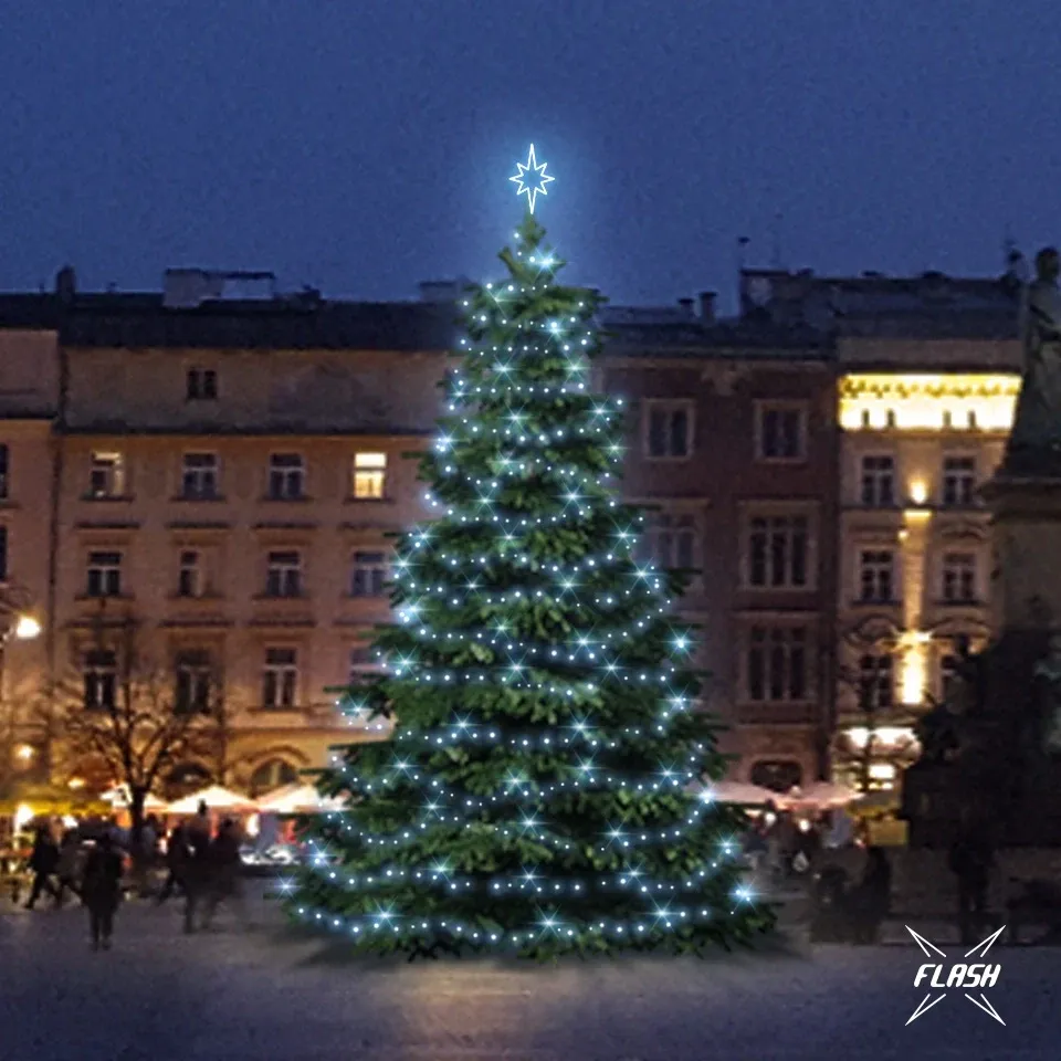 LED fényszett 9-11 m magas fákhoz, jégfehér, villanófénnyel