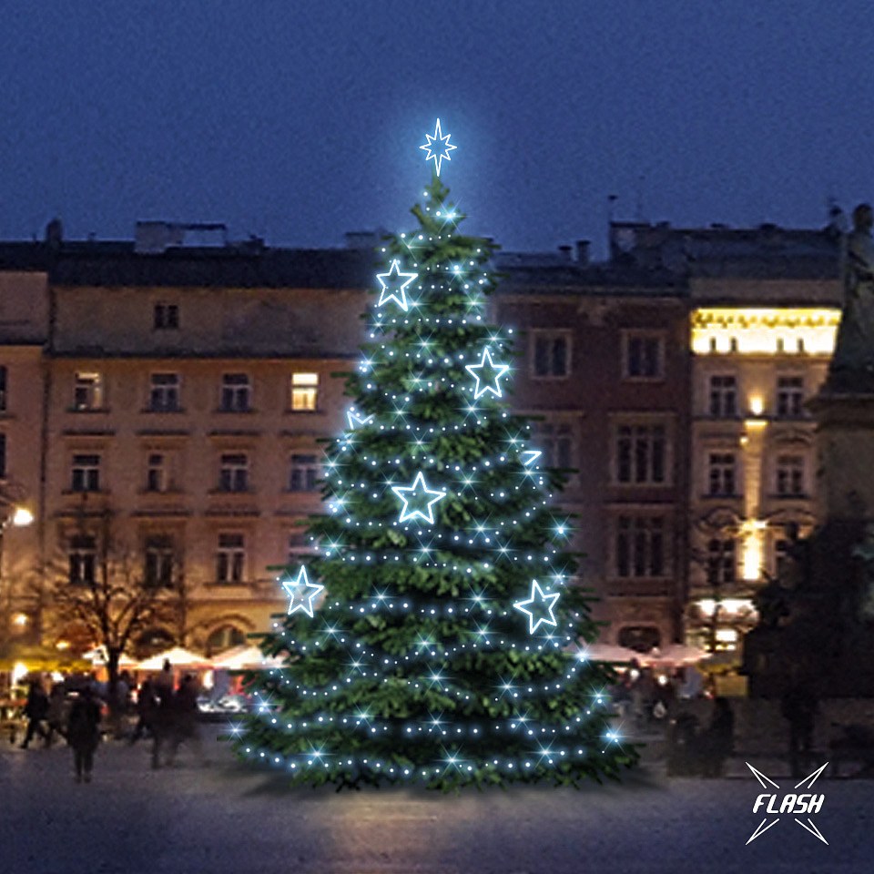 LED fényszett 9-11m magas fákhoz, jeges fehér, villanófénnyel, dekorációk DZ115S1