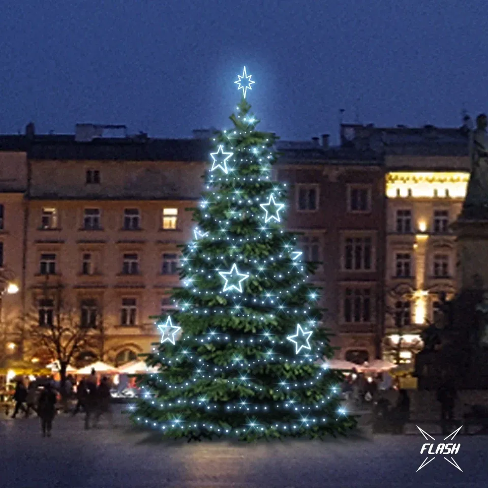 LED fényszett 9-11m magas fákhoz, jeges fehér, villanófénnyel, dekorációk DZ115S1