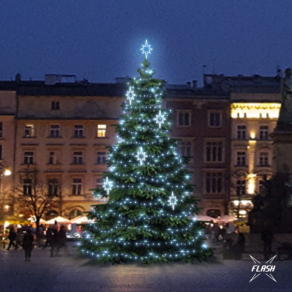 LED fényszett 9-11m magas fákhoz, jeges fehér, villanófénnyel, dekoráció DZ141S3