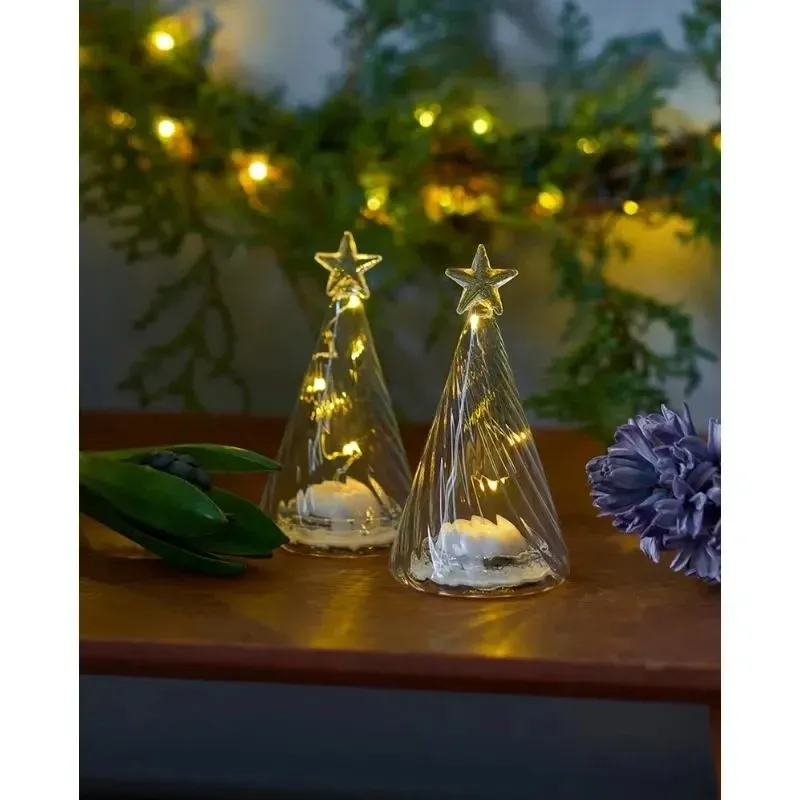 _Letöltött LED fényfa, üveg, 2 darabos készlet, átlátszó, 9 cm