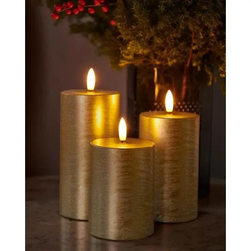 _Letöltött viasz LED gyertyák Sille exkluzív, 3készlet, arany