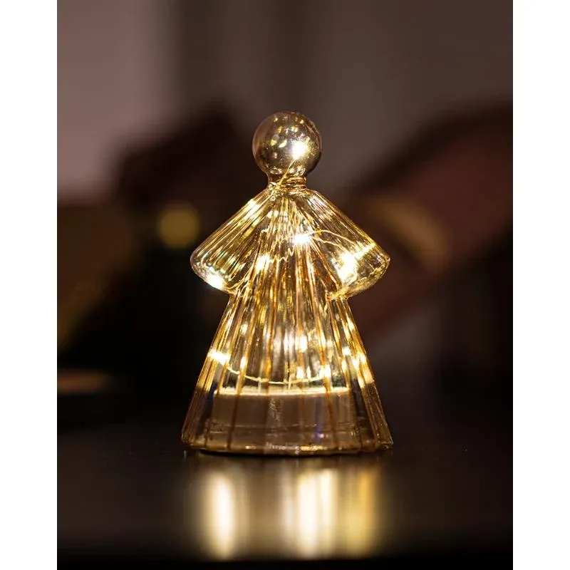 _Letöltött LED fény angyal üveg, arany, 15 cm