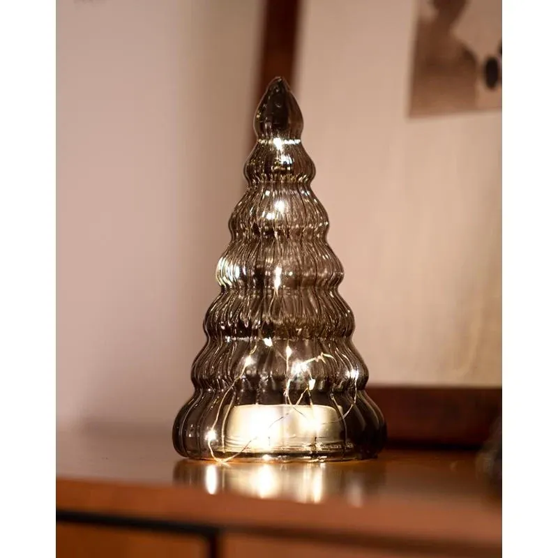 _Letöltött LED-es fényfa, üveg, barna, 23,5 cm