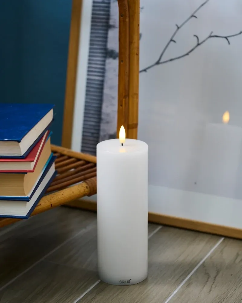 _Letöltött LED gyertya valódi Sille viaszból, fehér, 7,5 x 20 cm, újratölthető