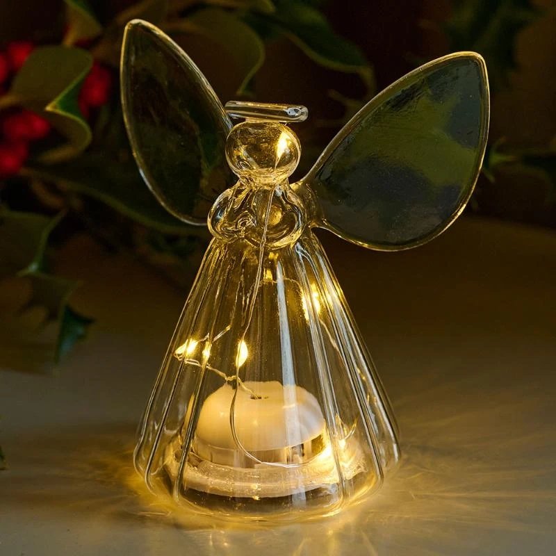 _Letöltött LED fényangyal, üveg, átlátszó, 14 cm