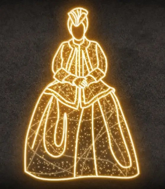 Eco Fix 2D LED fényű barokk női figura, 145 × 220 cm, meleg fehér, álló, 3D nyomtatás, 3D nyomtatás