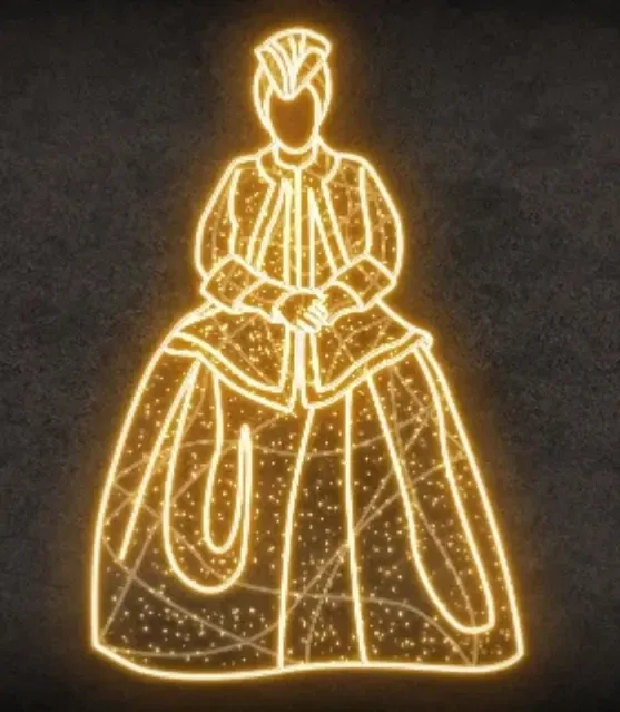 Eco Fix 2D LED fényű barokk női figura, 145 × 220 cm, meleg fehér, álló, 3D nyomtatás, 3D nyomtatás