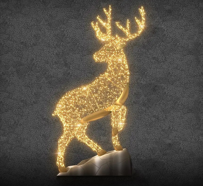 Eco Fix 3D LED-es fényszarvas sziklán, 380 × 600 × 120 cm, melegfehér, alumínium, 3D LED-es fényszarvas sziklán, 380 × 600 × 120 cm, melegfehér, alumínium