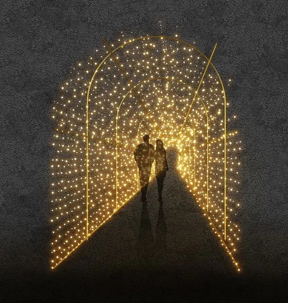 3D LED fényalagút, 215 × 275 × 200 cm, melegfehér, 230 V, 38,1 W, 2 részből álló