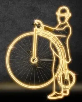 2D LED-es fényember velocipéddel, 145 × 195 cm, meleg fehér, lógó, 3D nyomtatás, 3D nyomtatás