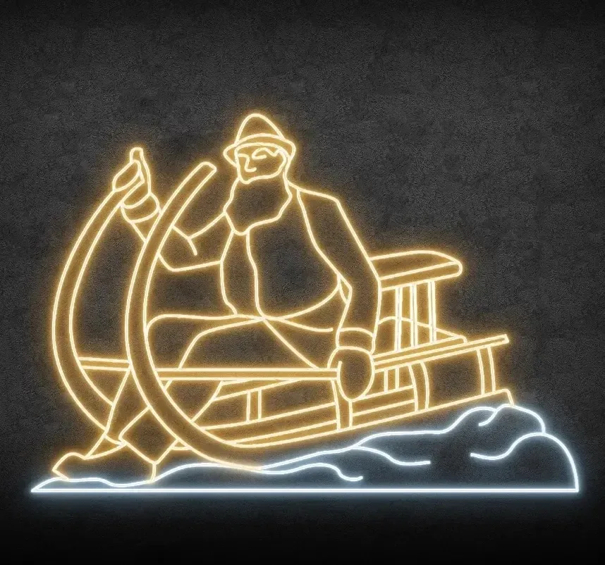 Eco Fix 2D LED-es fénydekor, szánon ülő figura, 224 × 156 × 4 cm, jégfehér, függő, 3D nyomtatás