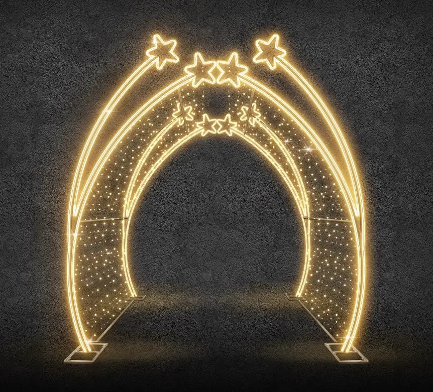 Easy Fix 3D LED fényalagút csillagokkal, 200 × 250 × 200 cm, melegfehér, villanófénnyel, alumínium