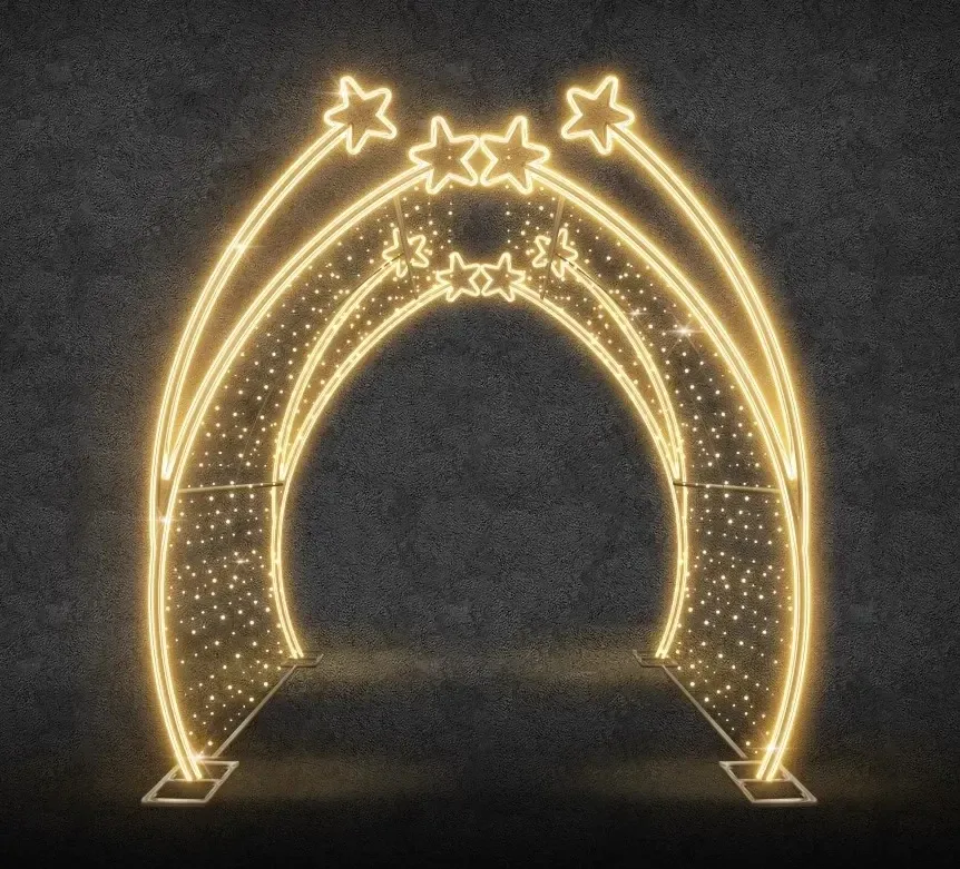 Easy Fix 3D LED fényalagút csillagokkal, 200 × 250 × 200 cm, melegfehér, villanófénnyel, alumínium
