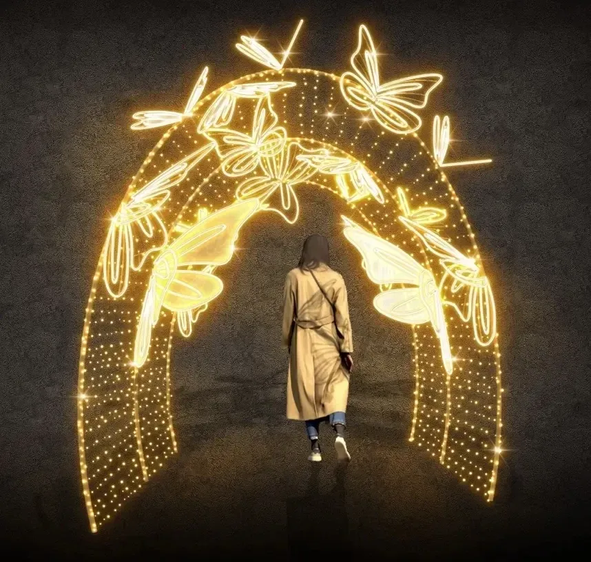 3D LED fényalagút, 210 × 300 × 400 cm, meleg fehér, villanófénnyel