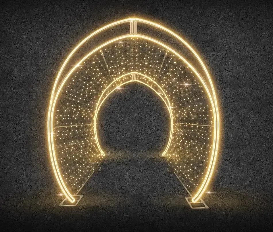 3D LED fényalagút, 300 × 320 × 400 cm, meleg fehér színű